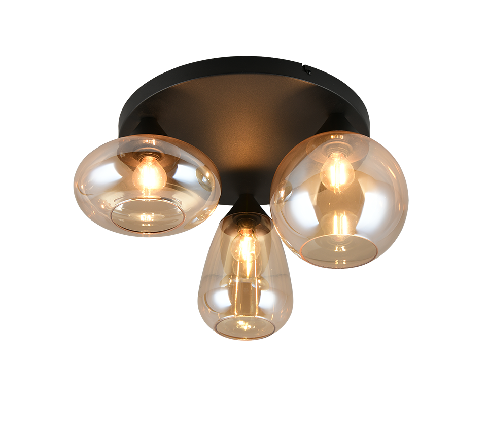 LUMINA 617030313 czarna lampa sufitowa różne klosze ze szkła bursztynowego 3xE14