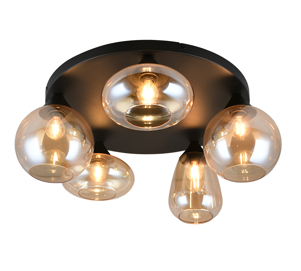 LUMINA 617030513 czarna lampa sufitowa różne klosze ze szkła bursztynowego 5xE14