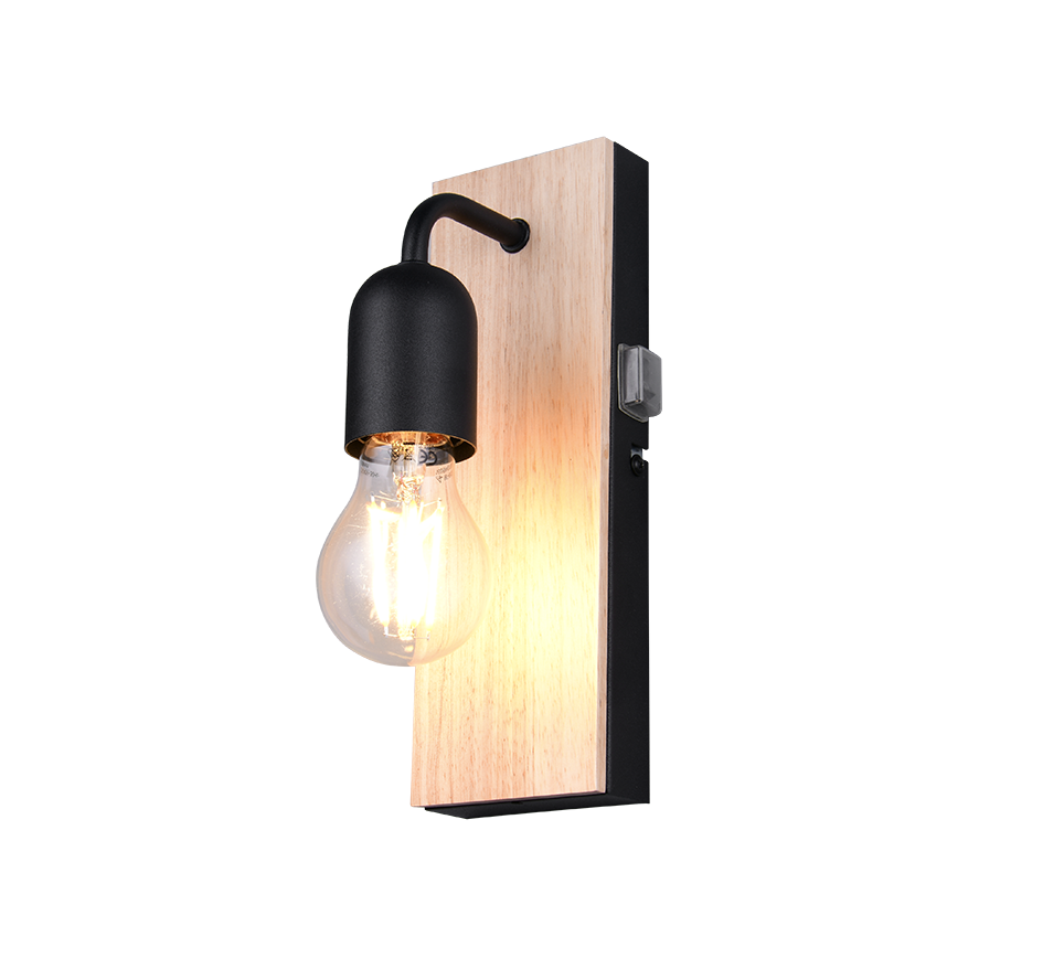 ARTURO 284470132 kinkiet łazienkowy z elementem z drewna i włącznikiem 1xE27 IP44 wykończenie czarne