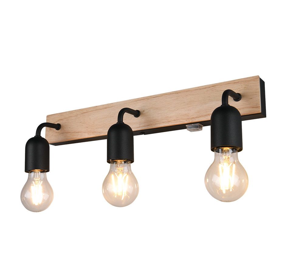 ARTURO 284470332 kinkiet łazienkowy z elementem z drewna i włącznikiem 3xE27 IP44 wykończenie czarne