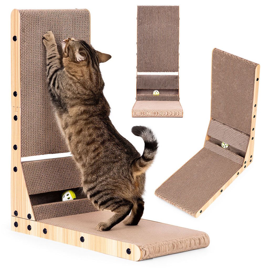 Petsi Drapak tekturowy dla kota narożny kartonowy legowisko z zabawką