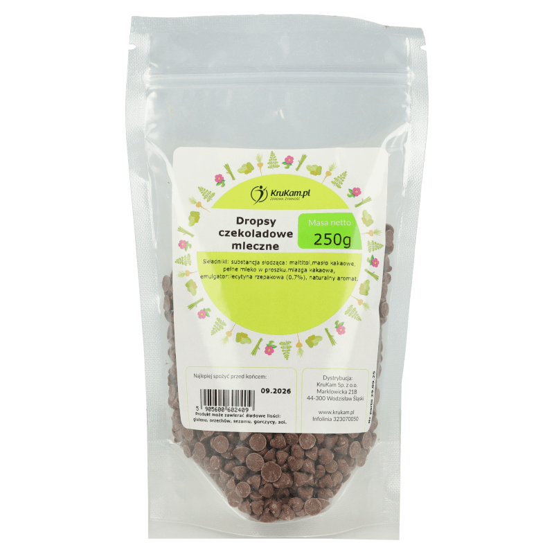 Dropsy czekoladowe mleczne bez dodatku cukru 250 g