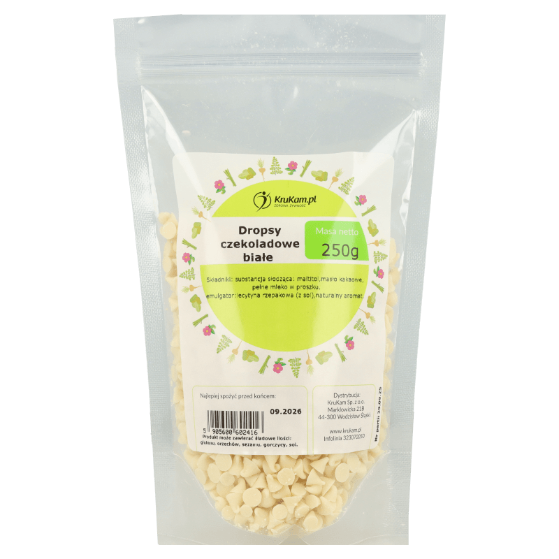 Dropsy czekoladowe białe bez dodatku cukru 250 g