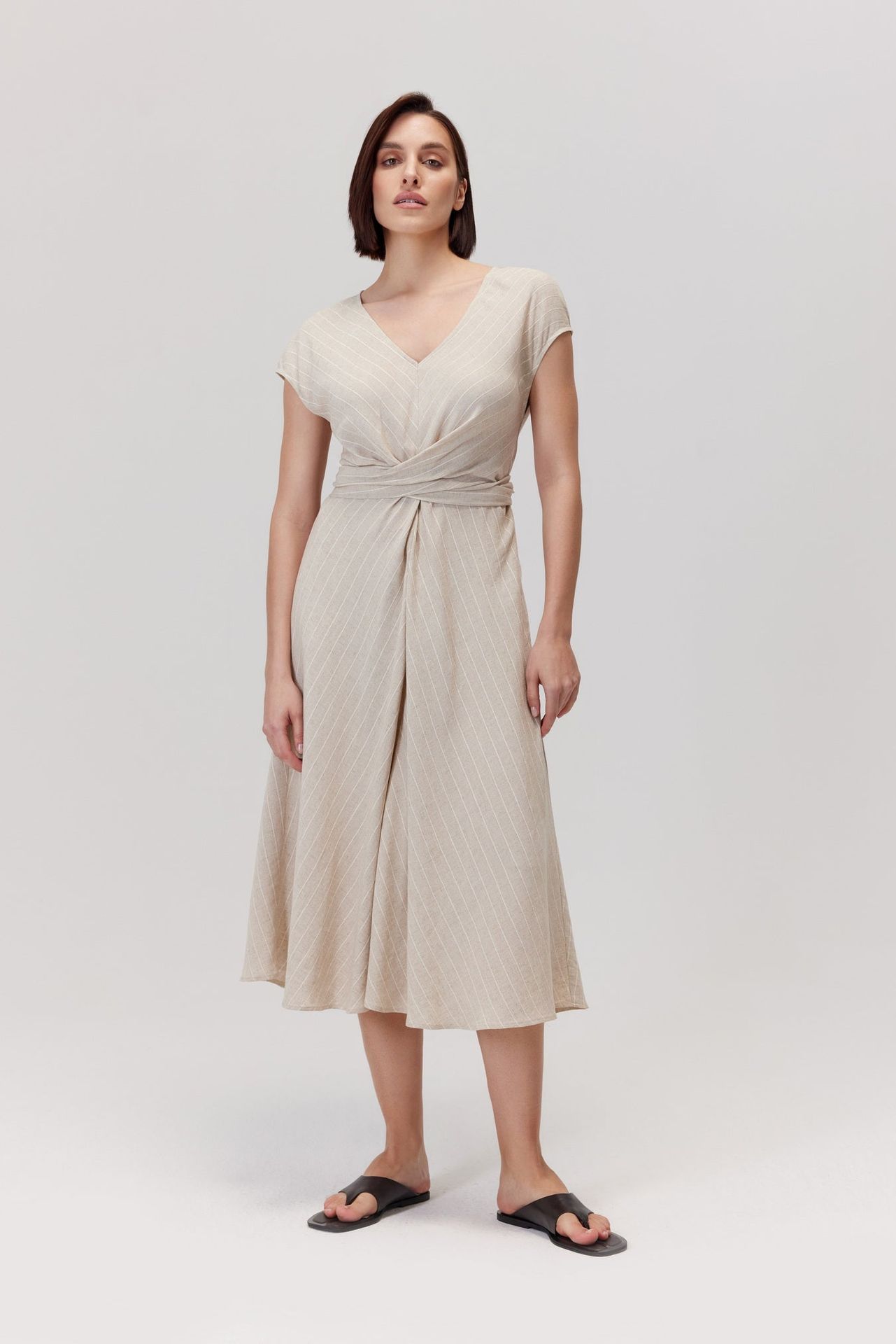 Sukienka z lnem Portofino beżowa