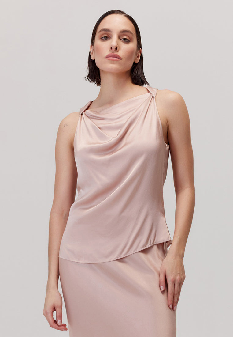 Top wiskozowy z marszczonym dekoltem Naya róż