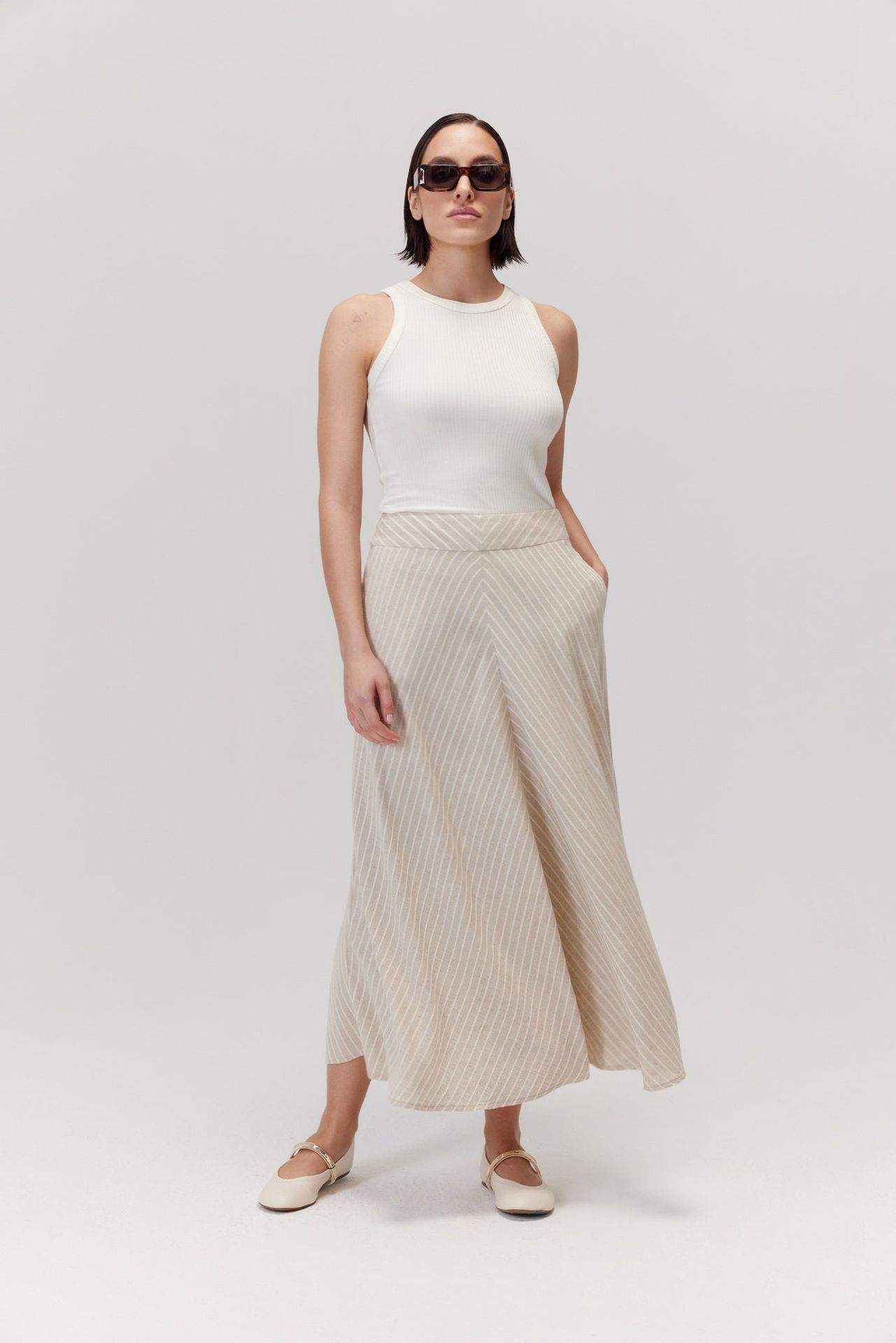 Spódnica z wiskozą i lnem Sigma beżowa