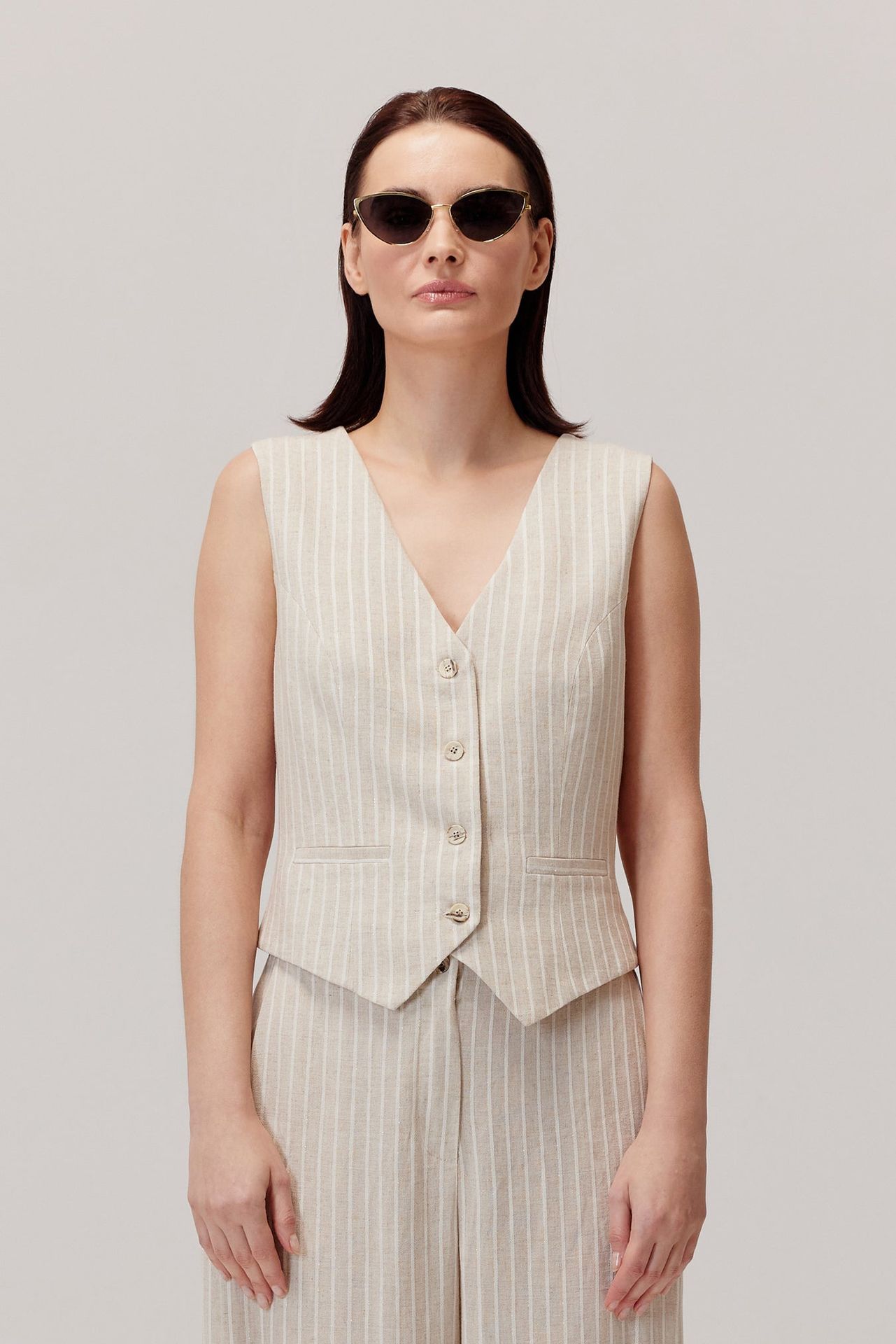 Kamizelka z wiskozą i lnem Sigma beżowa