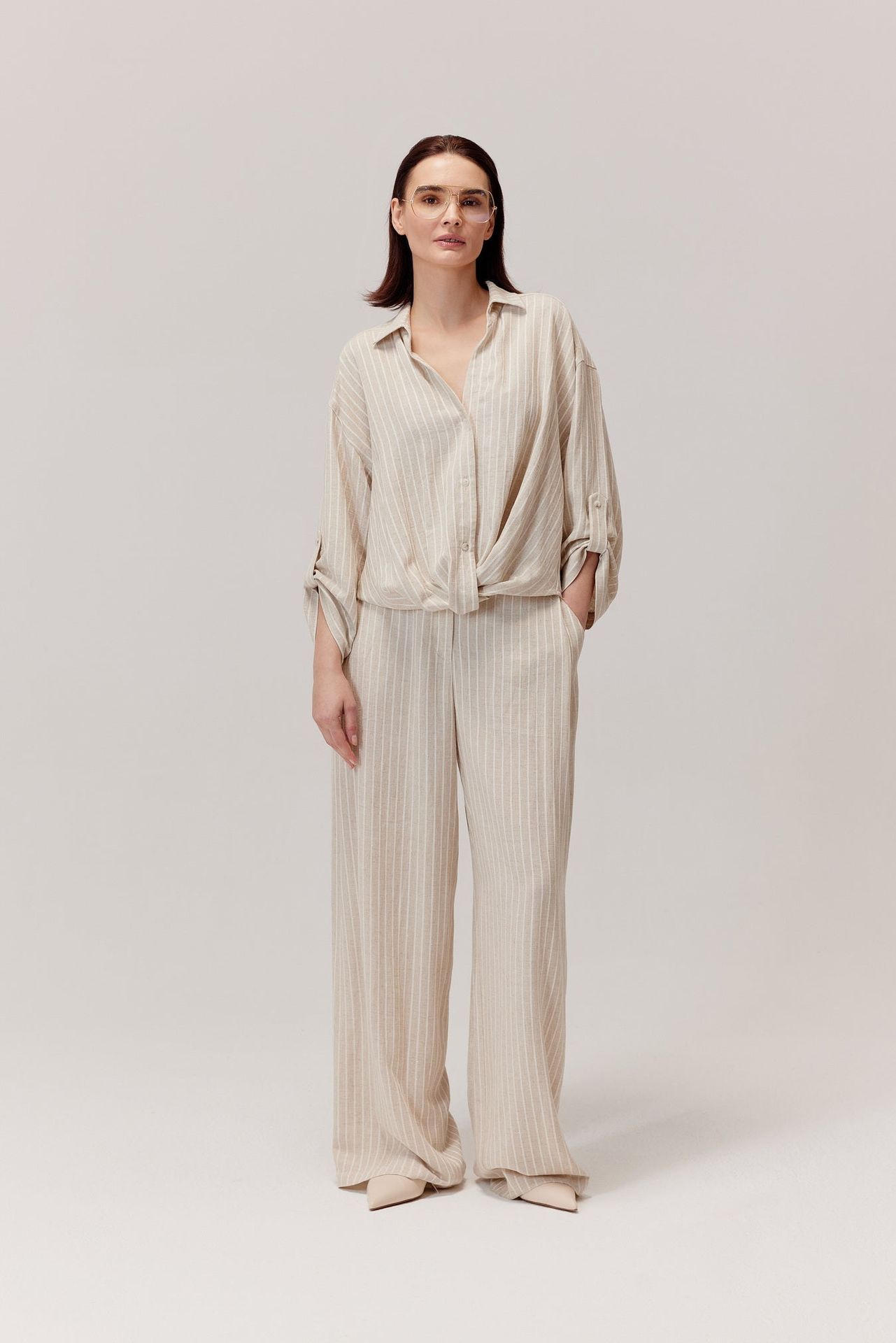 Spodnie z wiskozą i lnem Sigma beż