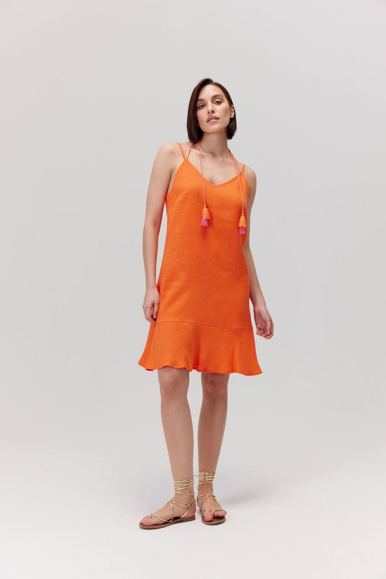 Sukienka lniana Mandari pomarańczowa