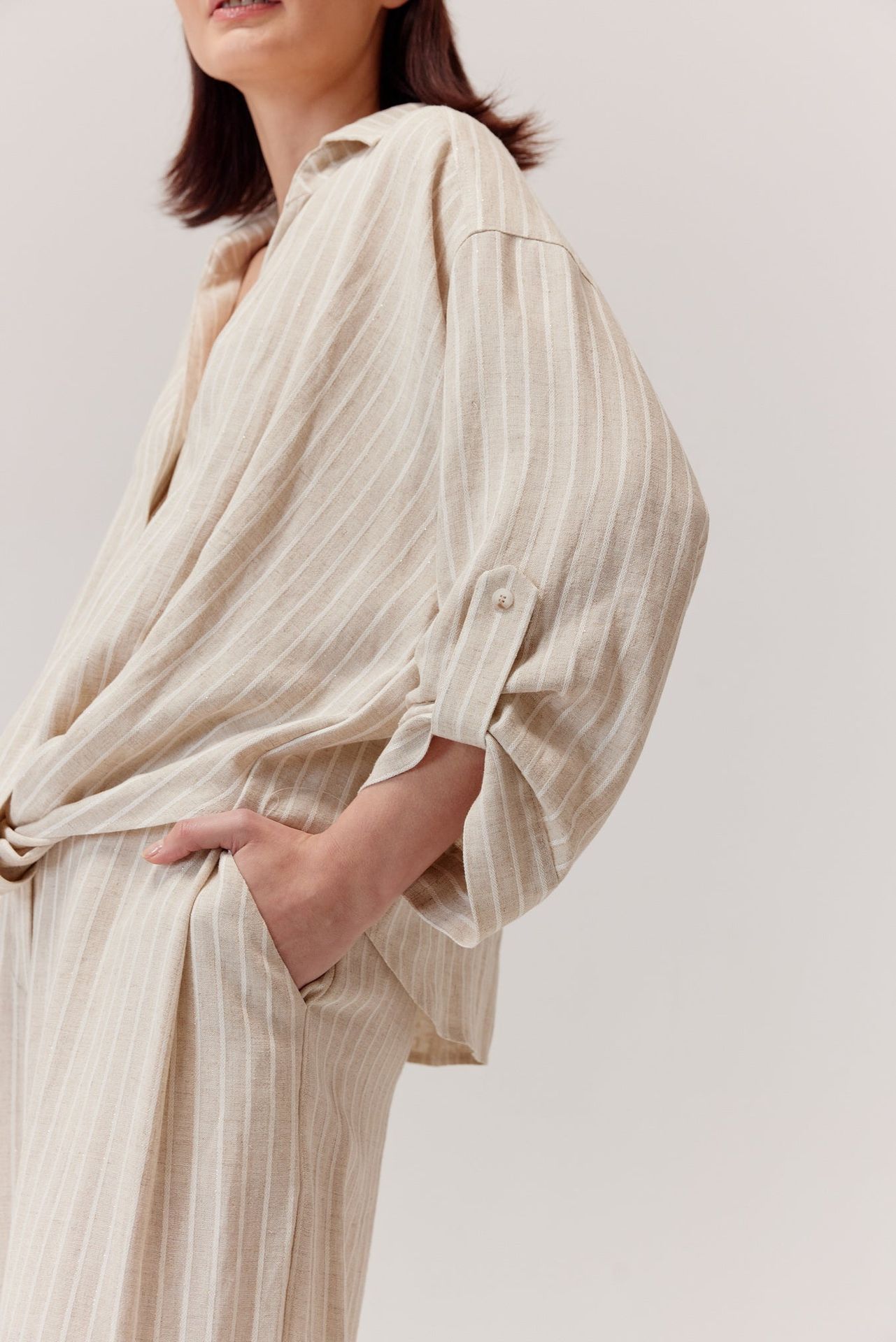 Bluzka z wiskozą i lnem Sigma beżowa