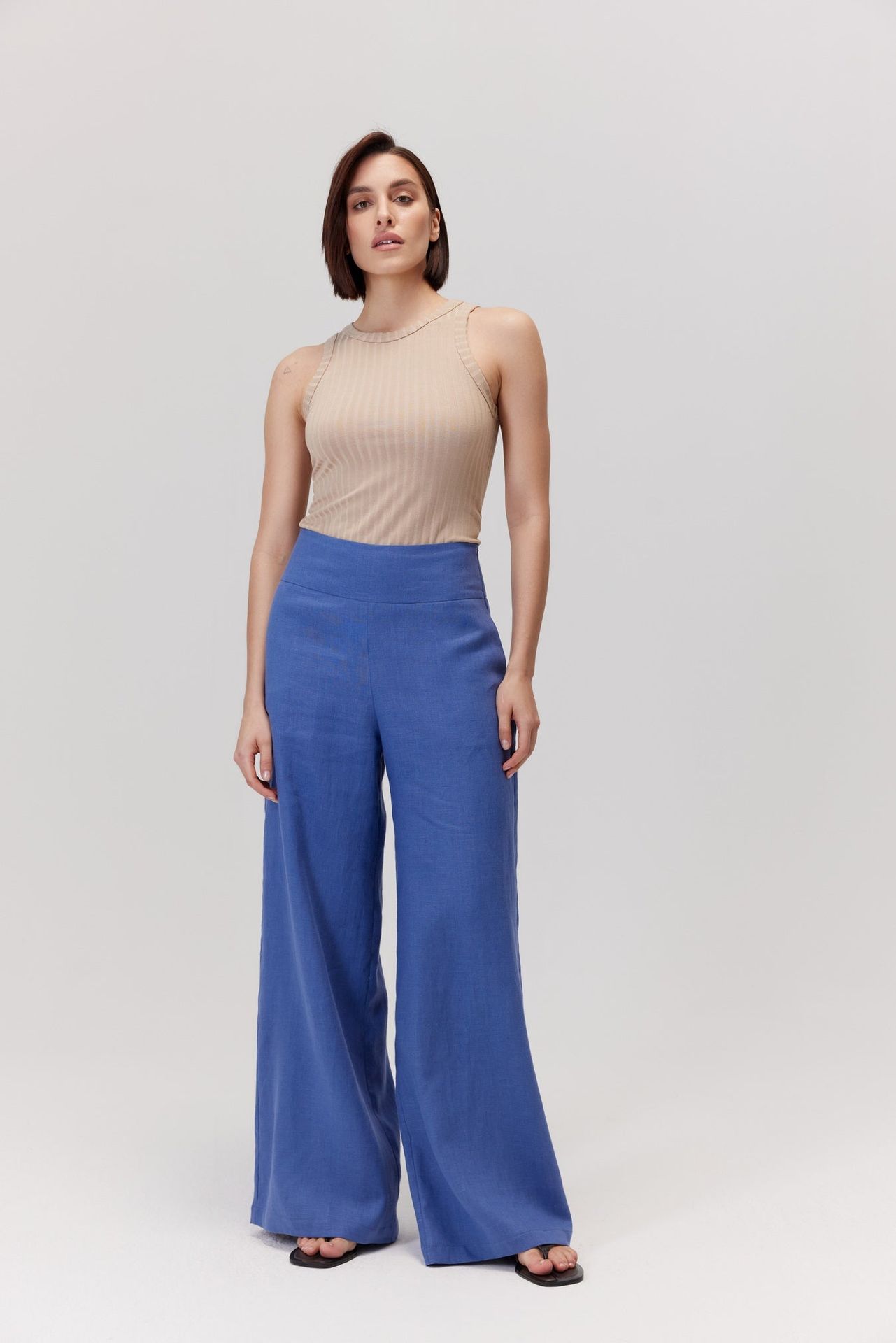 Spodnie lniane Murlo niebieskie