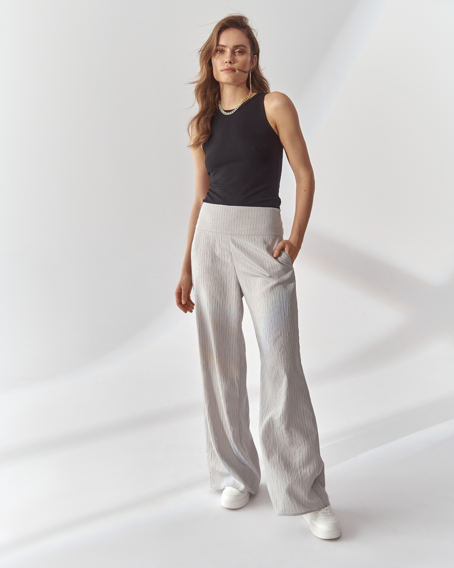 Spodnie Nelko Prążek Szare