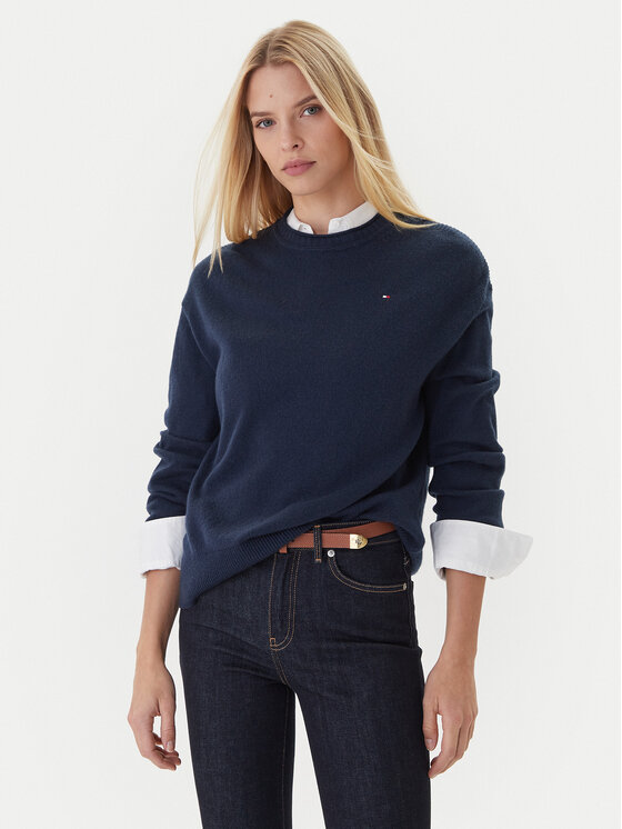 Tommy Hilfiger Sweter WW0WW46438 Granatowy Regular Fit