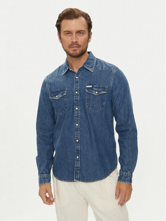 Guess Jeans Koszula jeansowa M4YH55 D5EI1 Granatowy Slim Fit