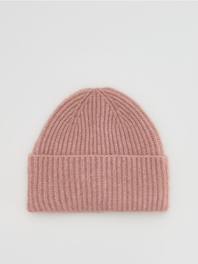 Reserved - Czapka beanie z domieszką wełny - brudny róż
