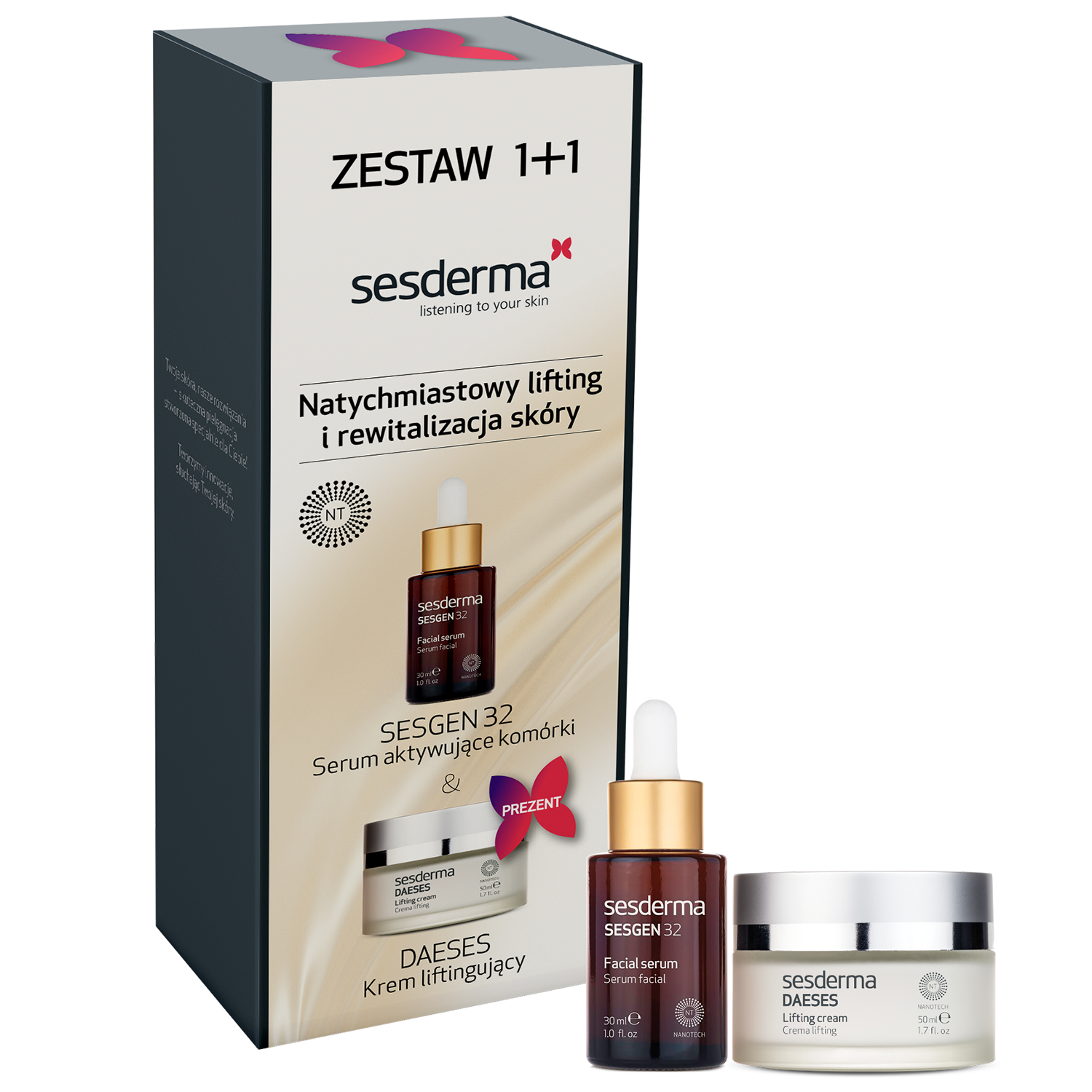 Zestaw Sesderma Sesgen 32, serum aktywujące komórki, 30 ml + Daeses, krem liftingujący do twarzy i ciała, 50 ml w prezencie