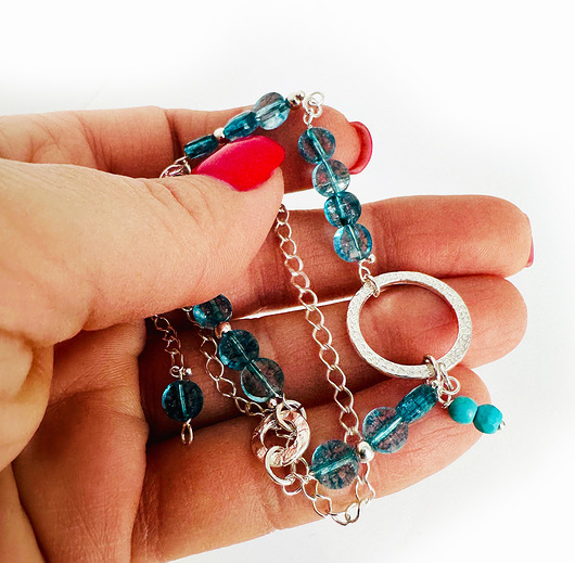 BLUE SUMMER - Bransoletka kryształ górski,niebieskie kamienie