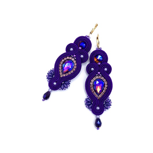 Orina kolczyki sutasz fioletowe długie wieczorowe z kryształami