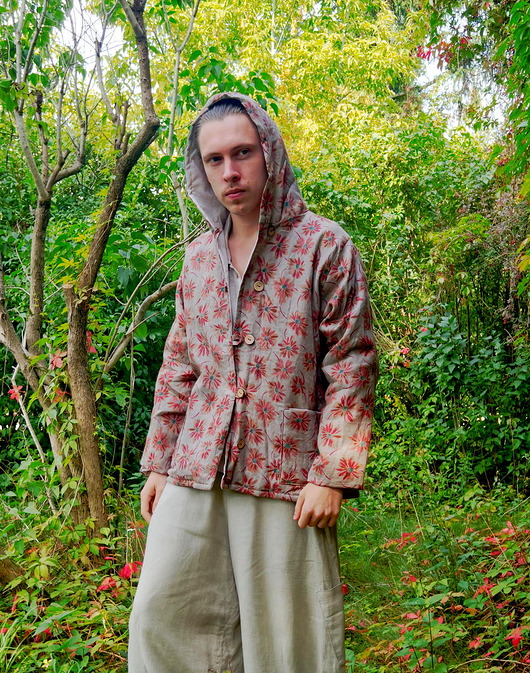 Kurtka ocieplana lniana z kapturem