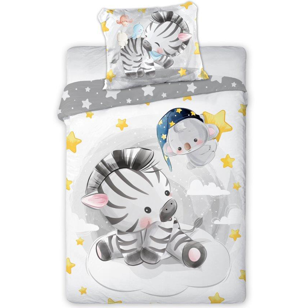 Pościel 100x135 biała + szara Zebra i Koala bawełniana
