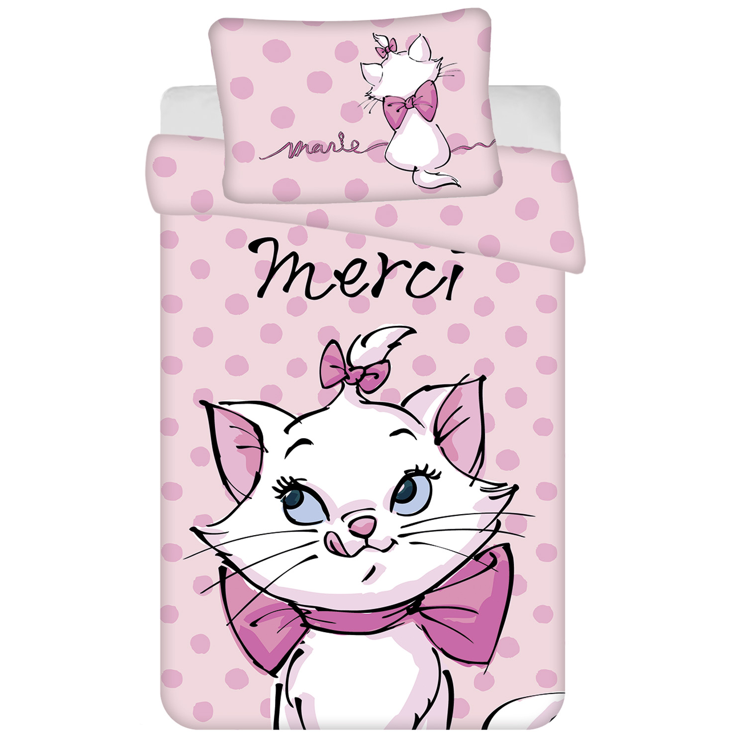 Pościel 100x135 Kotek Marie Merci różowa bawełniana