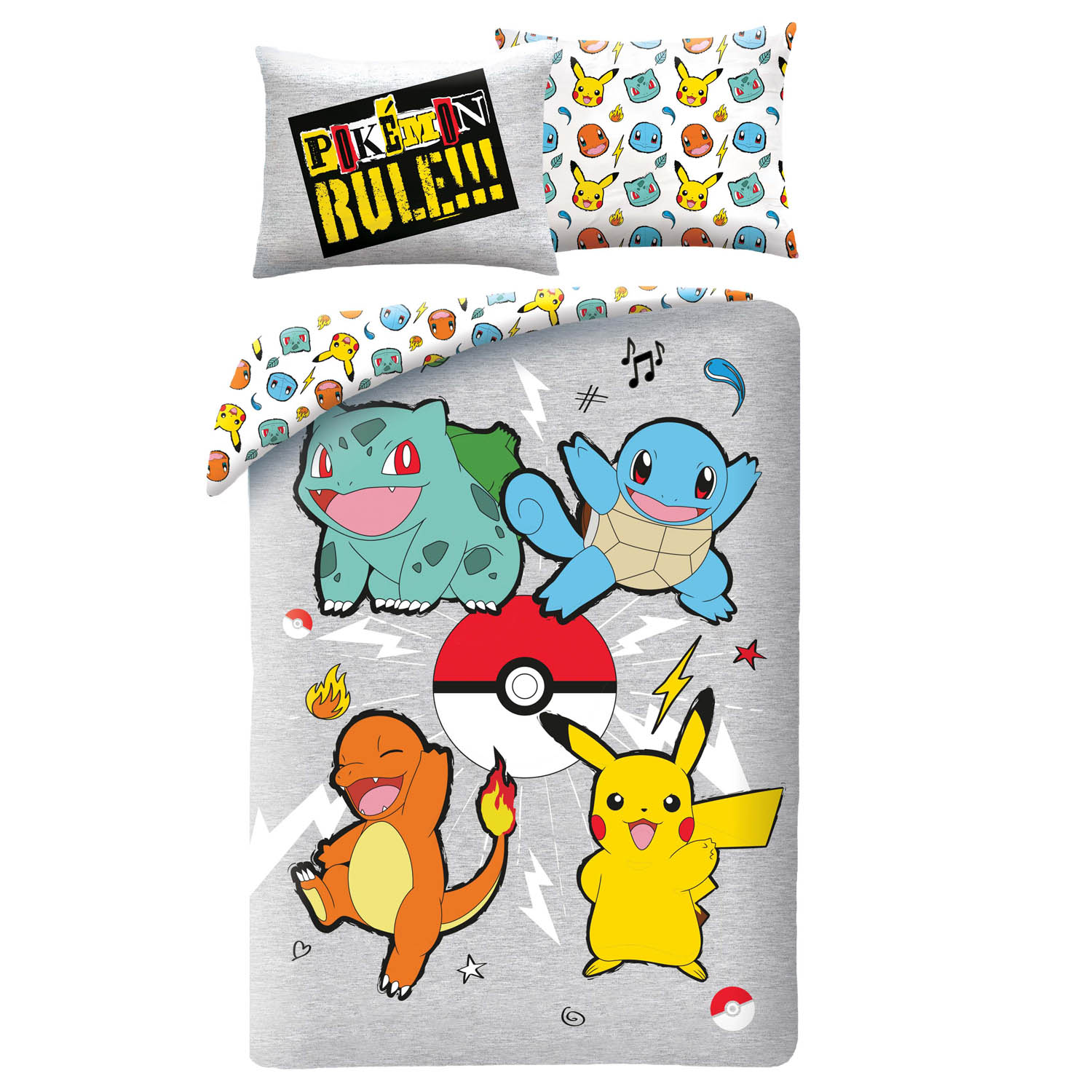 Pościel 140x200 Pokemon szara mikrofibra