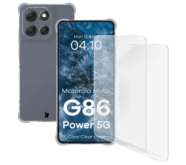 Bizon elastyczne etui Salpa + 2x folia na ekran Clear Pack do Motorola Moto G86 5G