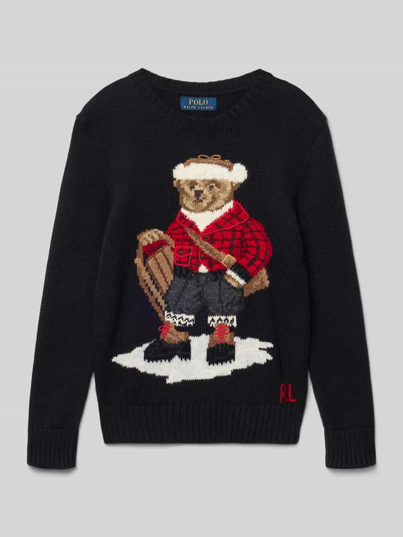 Sweter z dzianiny z motywem i okrągłym dekoltem