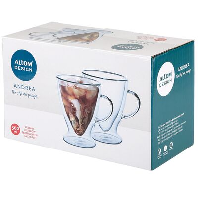 Komplet 2 kubków termicznych szklanych na stopce Andrea 300 ml