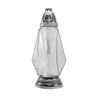 Znicz szklany Z 418 piórko 32 cm srebrny