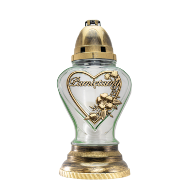 Znicz szklany P 109 serce 33,5 cm złoty