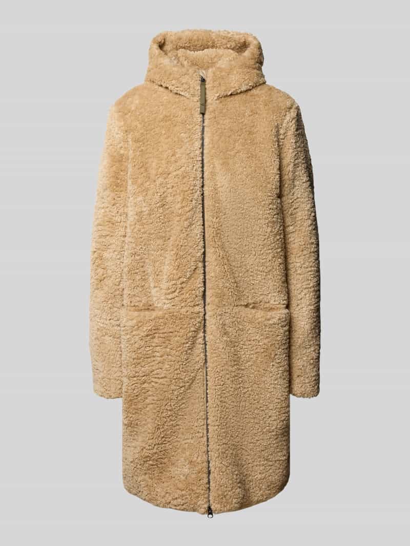 Płaszcz z futerka z kapturem i zamkiem błyskawicznym dwustronnym
