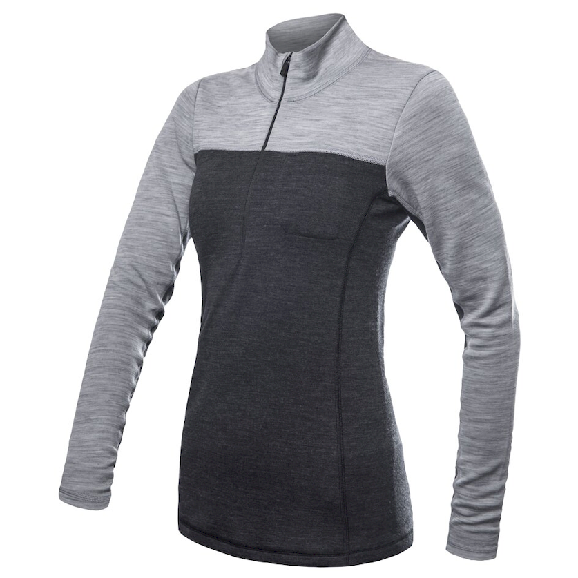 Damska koszulka Sensor Merino Bold dl. rukáv zip Rozmiar: M / Kolor: niebieski/szary