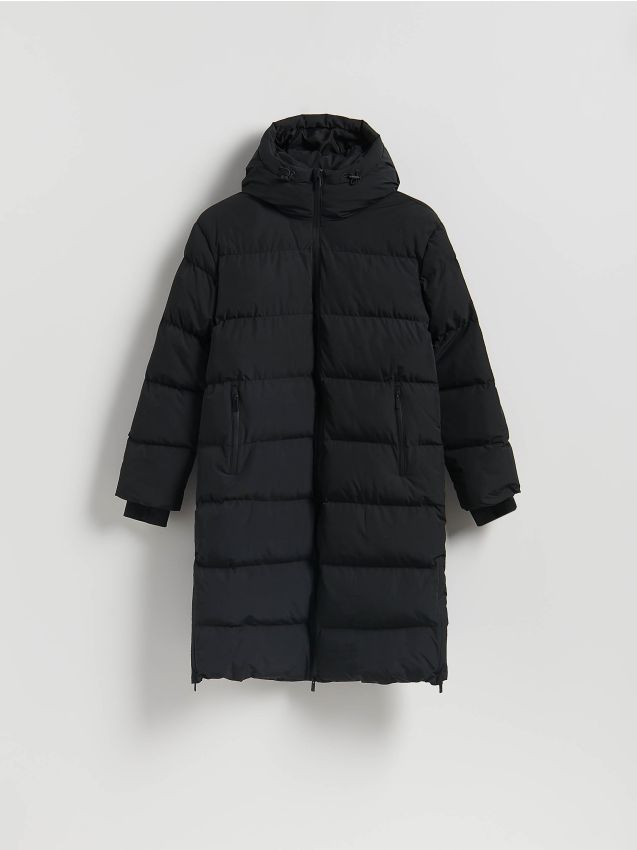 Reserved - Długi płaszcz z kapturem - czarny