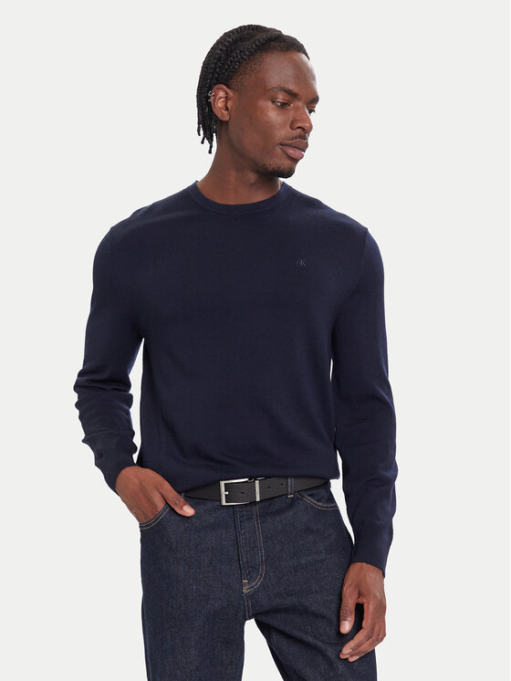 Calvin Klein Sweter LV04LB305G Granatowy Regular Fit