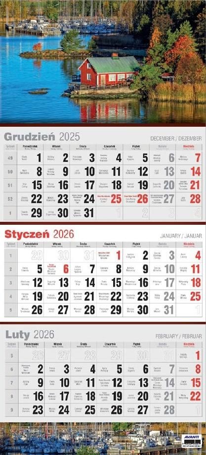 Kalendarz 2026 trójdzielny płaski Mix - kalendarz