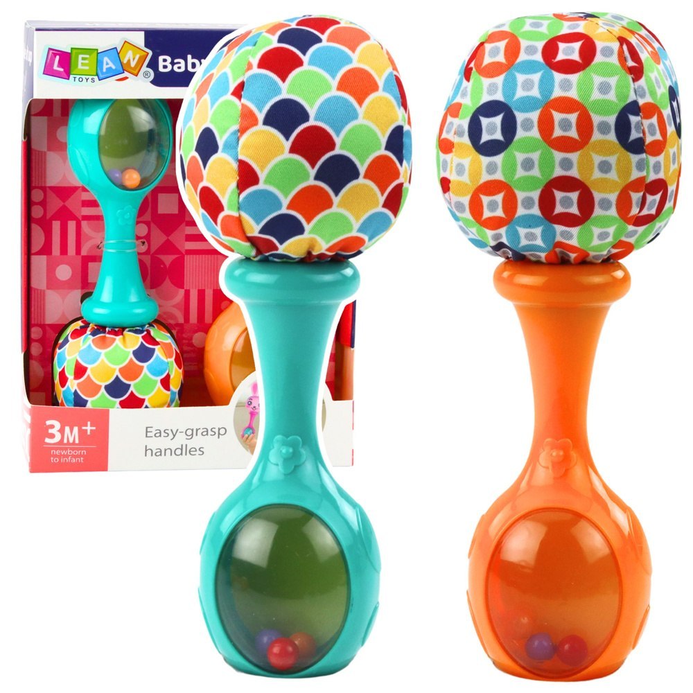 Zestaw Grzechotki Z Miękką Piłeczką Wzorki Pomarańczowa Zielona 2szt LEAN Toys
