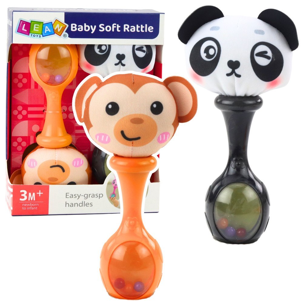 Zestaw Grzechotki Sensoryczne Z Miękką Piłeczką Małpka Panda 2szt LEAN Toys