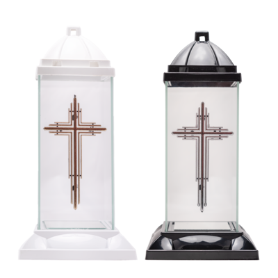 Znicz szklany Lampion K1 krzyż 32 cm mix