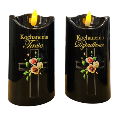 Świeca LED tata/dziadek 12 cm Ø7 cm czarna ciepła biała 2xR6 CORTINA POLAND