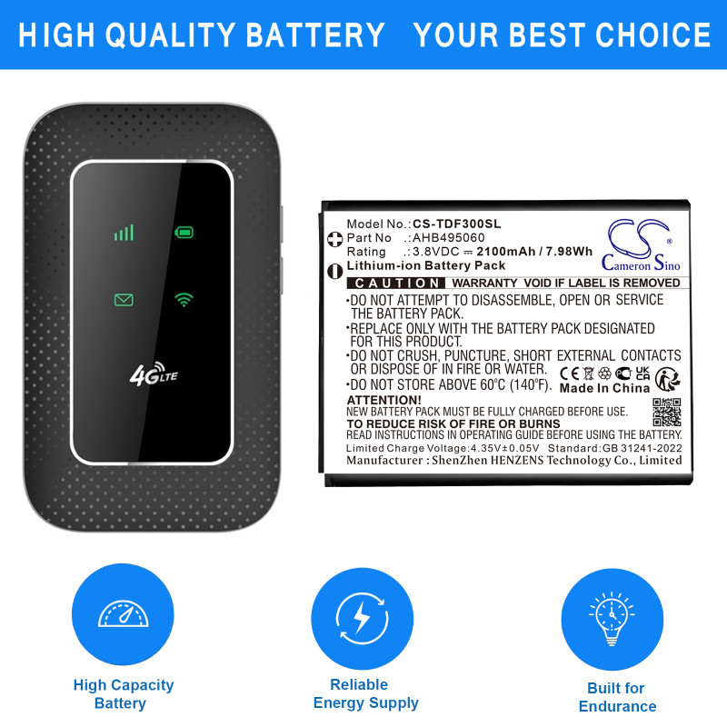 Tenda 4G180. 4G LTE / AHB495060 2100mAh 7.98Wh Li-Ion 3.8V (Cameron Sino)