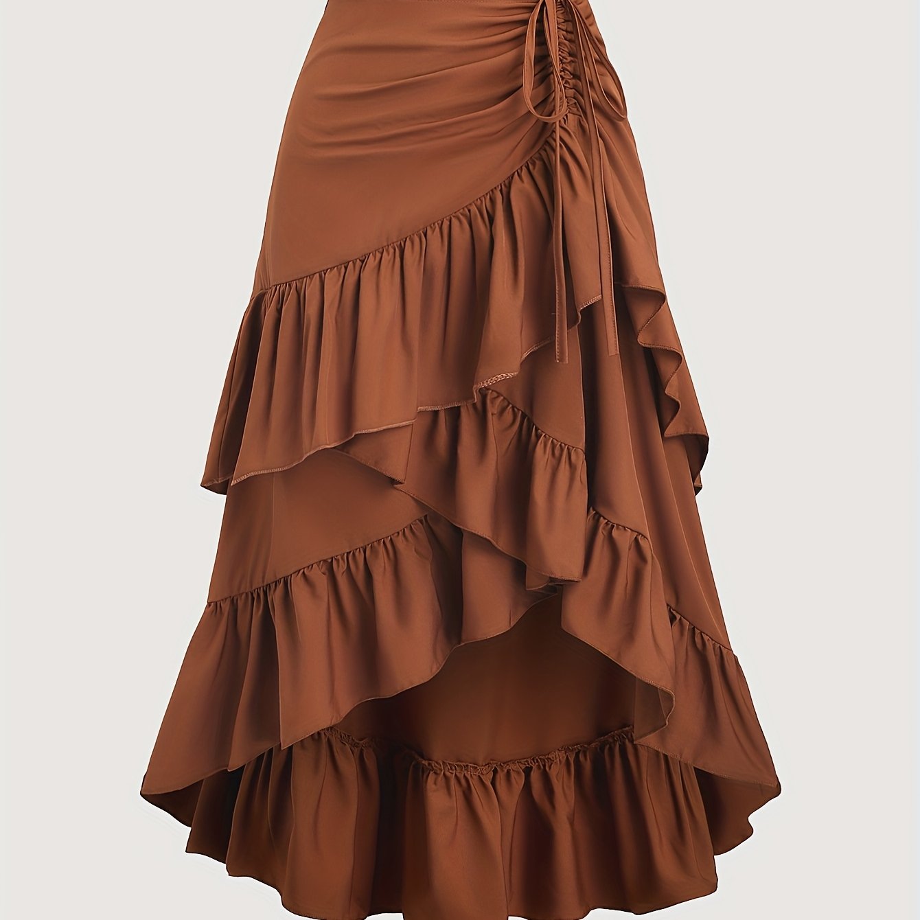 TEMU Spódnica z Falbankami dla Kobiet - Wysoki Niski Brzeg, Sznurek w Pasie, Warstwowy Design na Letnie Imprezy, Styl Boho, Idealna na Codzienne lub