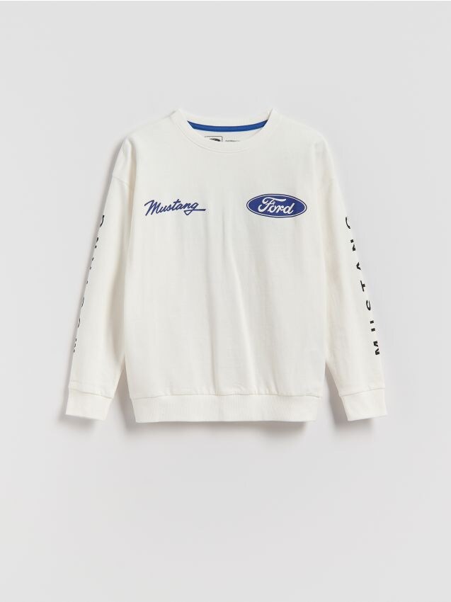 Reserved - Bawełniana bluza Ford - złamana biel