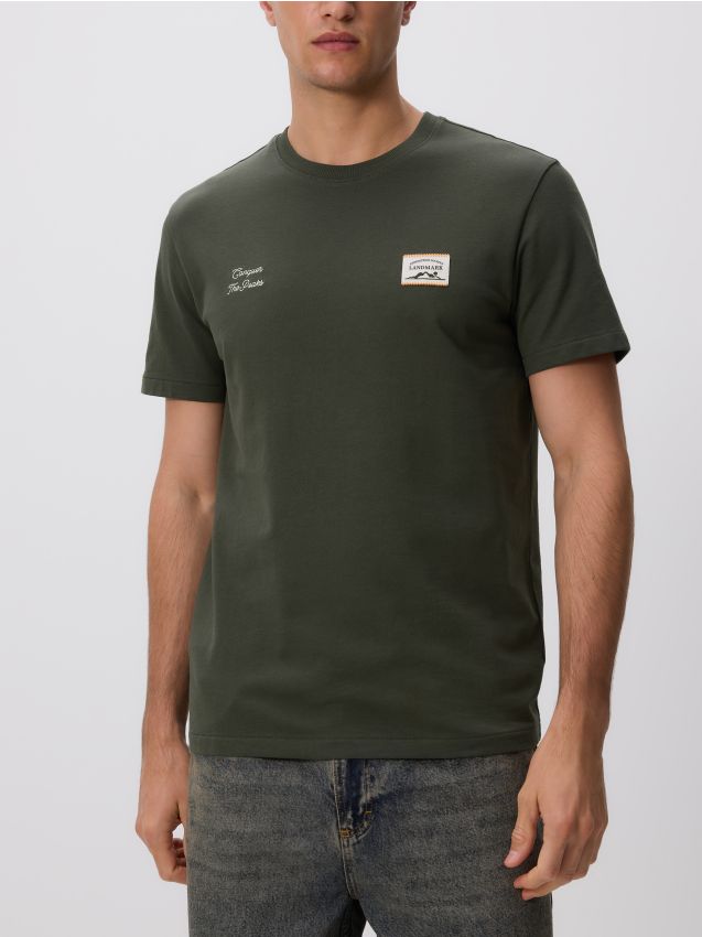 Reserved - T-shirt regular z haftem - jasny zielony