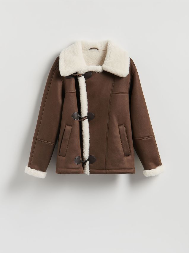 Reserved - Kurtka z kożuchem - brązowy