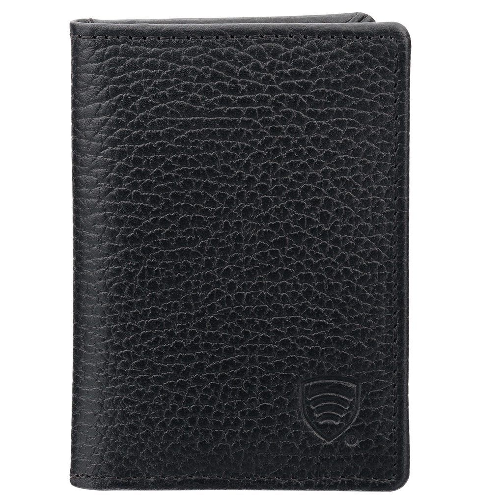 Mały skórzany portfel damski na karty zbliżeniowe RFID z wyciąganym albumem (czarny)