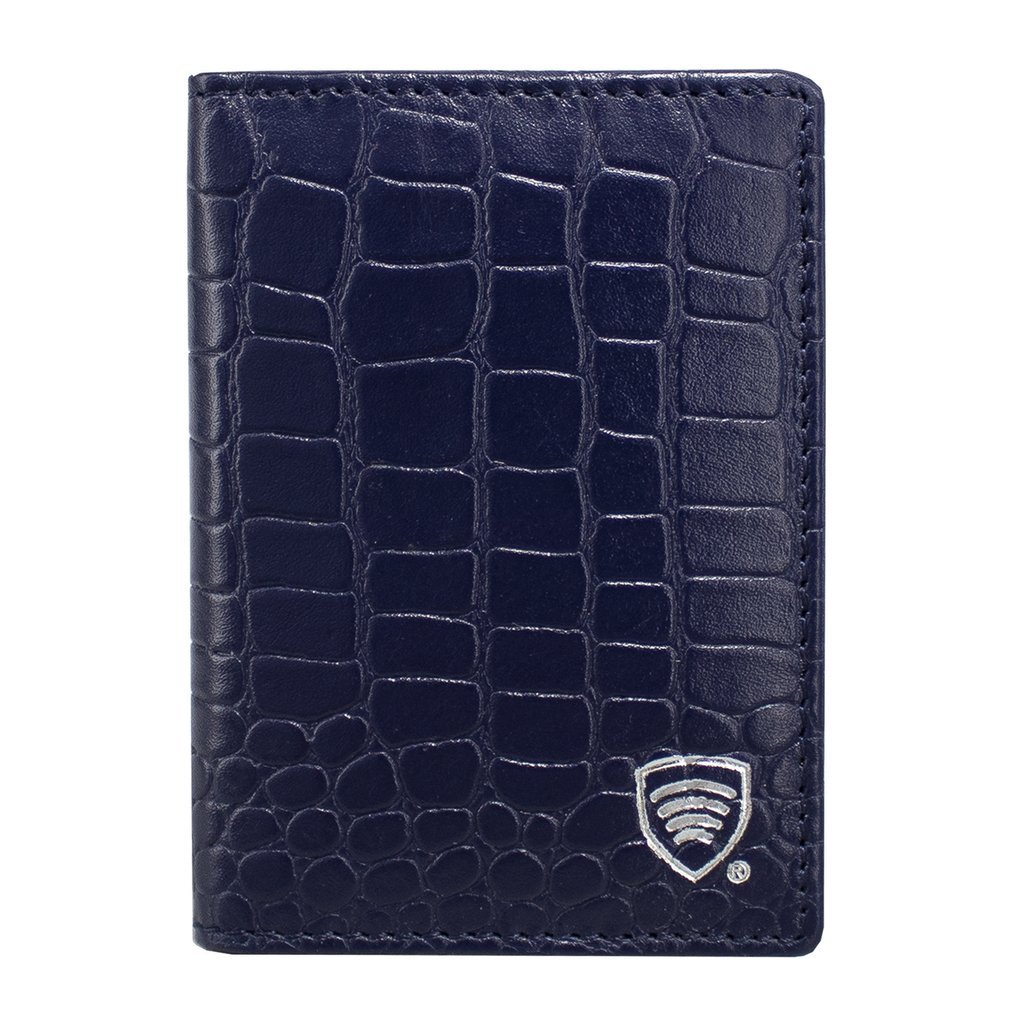 Mały skórzany portfel RFID KUK-77TCRNBLUEL (Granatowy, Croco)