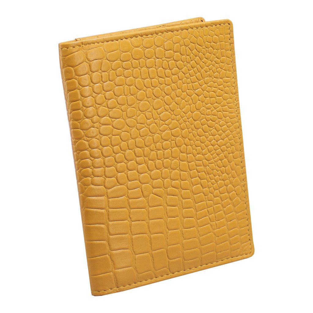 Cienki Skórzany Portfel RFID na Dowód Rejestracyjny KUK-82CRYLW (Żółty, Croco)