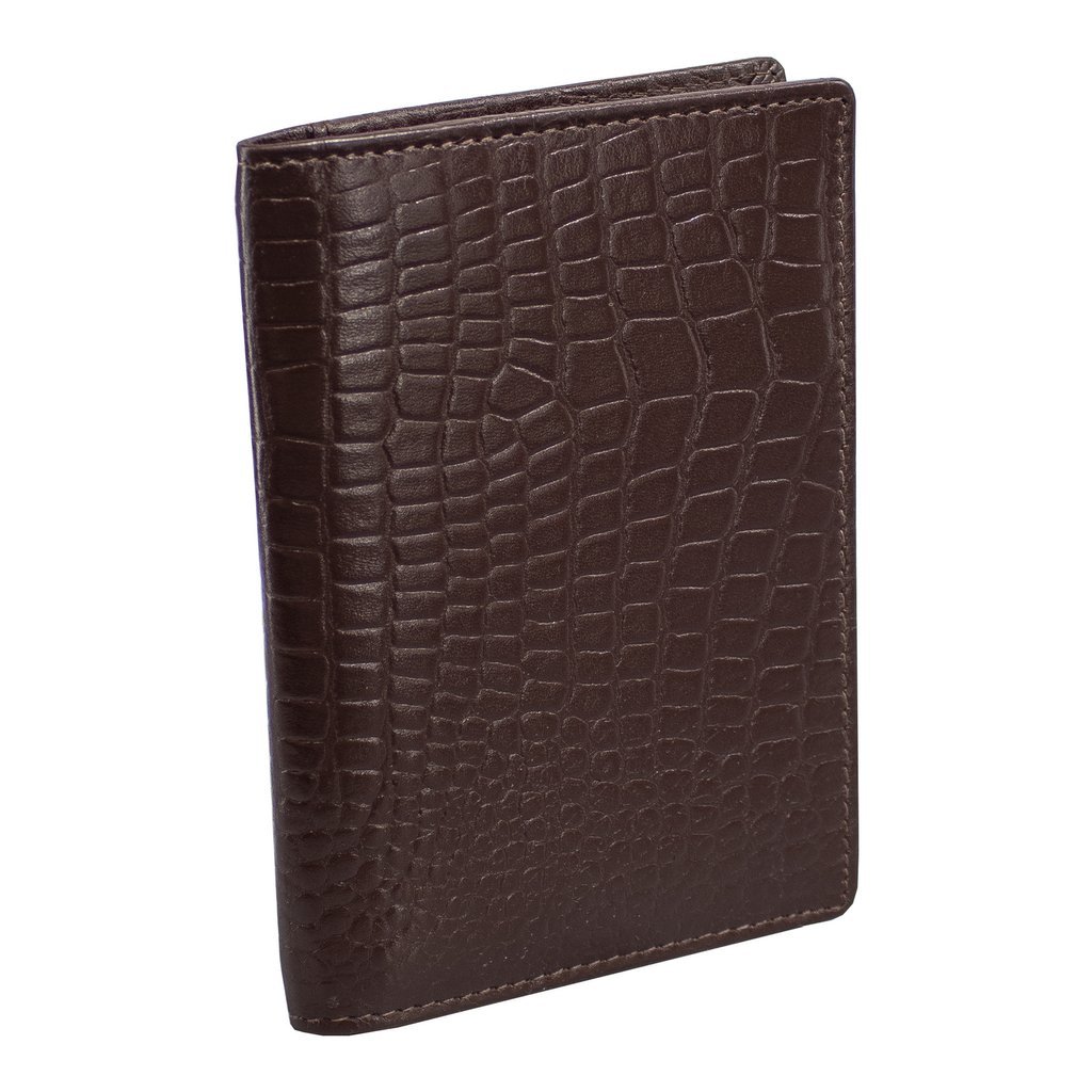 Cienki Skórzany Portfel RFID na Dowód Rejestracyjny KUK-82CRBR (Brązowy, Croco)
