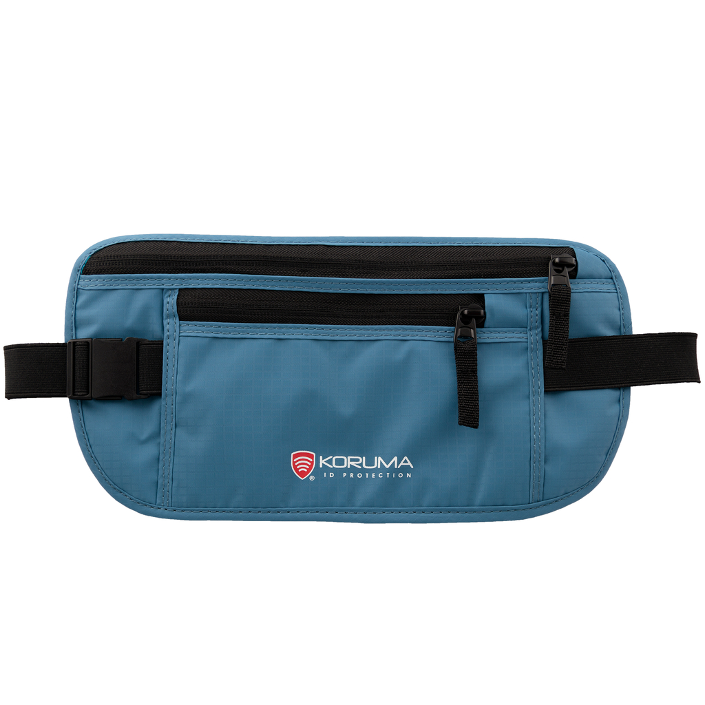 Dyskretna saszetka turystyczna na biodro z ochroną RFID (niebieski)